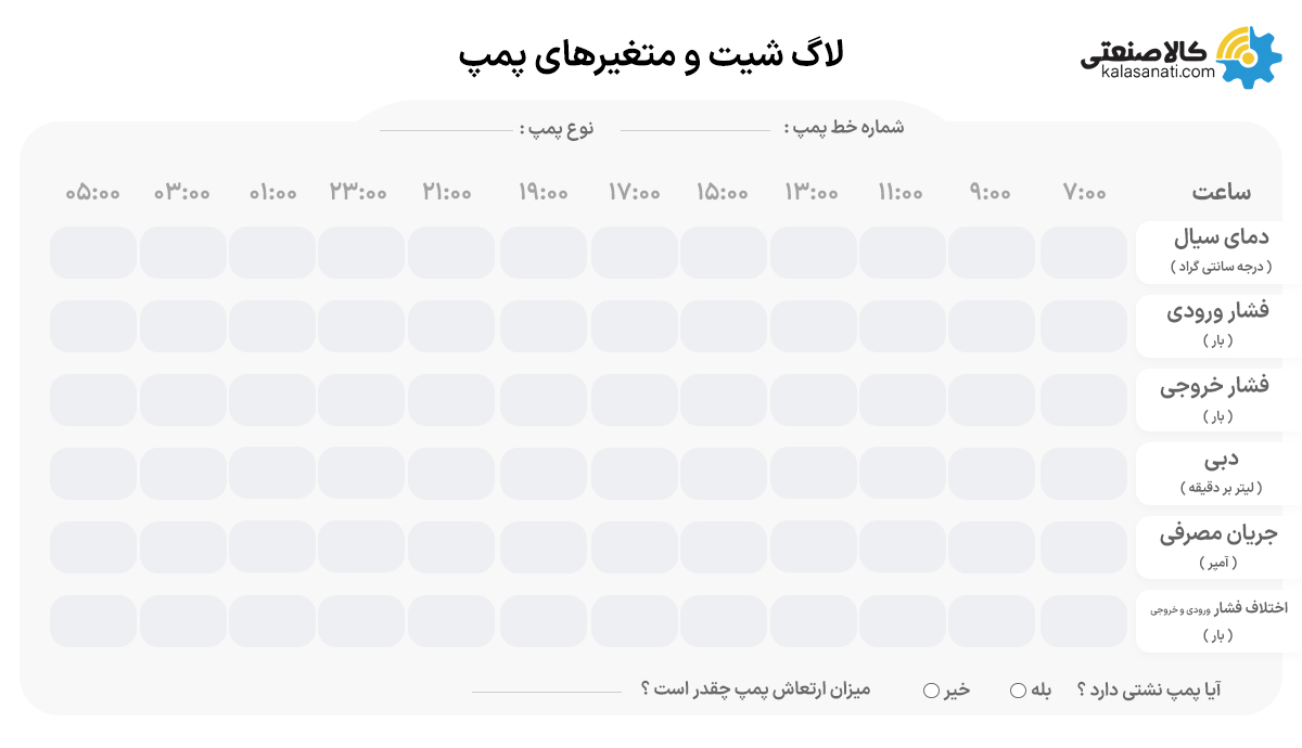 لاگ شیت و متغیرهای پمپ